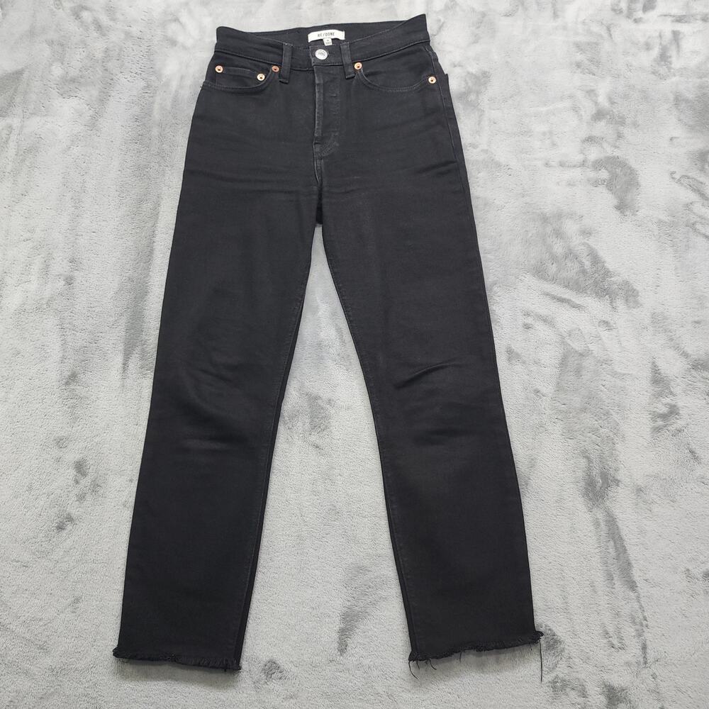 RE/DONE‎ Jeans Womens 24 Black 90s High Rise Ankle Crop Raw Hem Button Fly
